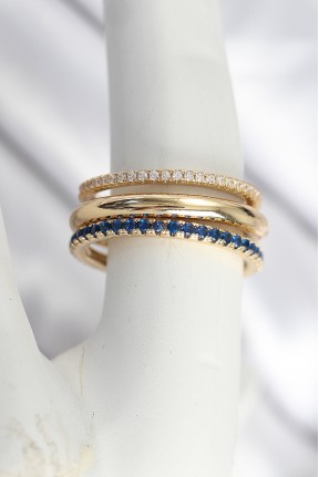 Pirinç Gold Renk Zirkon Taşlı 3'lü Kadın Yüzük