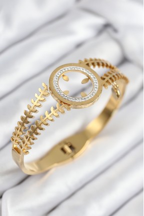 316l çelik Zirkon Taşlı çeyrek Takılabilir Gold Renk Kelepçe