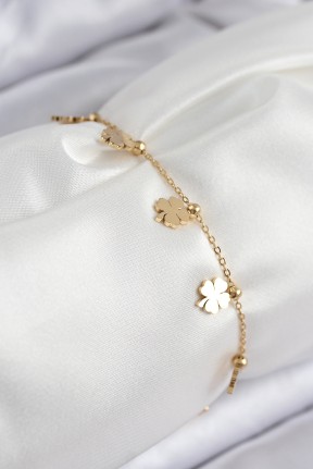 316l çelik Sıralı Yonca Model Gold Renk Kadın Bileklik