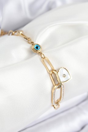 316l çelik Nazar Boncuğu Ve Zirkon Taşlı Kalp Model Gold Renk Kadın Bileklik 316l çelik Nazar Boncuğu Ve Zirkon Taşlı Kalp Model Gold Renk Kadın Bileklik