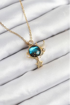 316l çelik Zirkon Taşlı Gezegen Model Gold Renk Kadın Kolye 316l çelik Zirkon Taşlı Gezegen Model Gold Renk Kadın Kolye