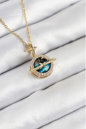 316l çelik Zirkon Taşlı Gezegen Model Gold Renk Kadın Kolye 316l çelik Zirkon Taşlı Gezegen Model Gold Renk Kadın Kolye