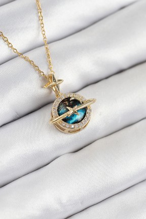 316l çelik Zirkon Taşlı Gezegen Model Gold Renk Kadın Kolye 316l çelik Zirkon Taşlı Gezegen Model Gold Renk Kadın Kolye