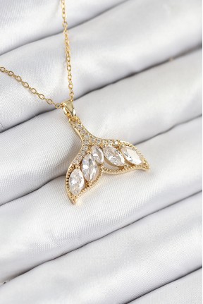 316l çelik Zirkon Taşlı Balık Kuyruğu Model Gold Renk Kadın Kolye 316l çelik Zirkon Taşlı Balık Kuyruğu Model Gold Renk Kadın Kolye