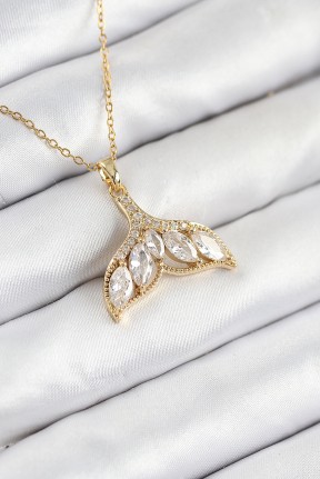 316l çelik Zirkon Taşlı Balık Kuyruğu Model Gold Renk Kadın Kolye 316l çelik Zirkon Taşlı Balık Kuyruğu Model Gold Renk Kadın Kolye