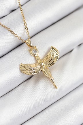 316l çelik Zirkon Taşlı Melek Model Gold Renk Kadın Kolye 316l çelik Zirkon Taşlı Melek Model Gold Renk Kadın Kolye