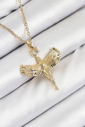 316l çelik Zirkon Taşlı Melek Model Gold Renk Kadın Kolye 316l çelik Zirkon Taşlı Melek Model Gold Renk Kadın Kolye
