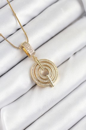 316l çelik Zirkon Taşlı çember Model Gold Renk Kadın Kolye 316l çelik Zirkon Taşlı çember Model Gold Renk Kadın Kolye