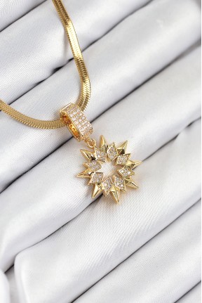 316l çelik Zirkon Taşlı Yıldız Model Gold Renk Kadın Kolye 316l çelik Zirkon Taşlı Yıldız Model Gold Renk Kadın Kolye