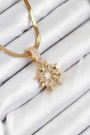 316l çelik Zirkon Taşlı Yıldız Model Gold Renk Kadın Kolye 316l çelik Zirkon Taşlı Yıldız Model Gold Renk Kadın Kolye