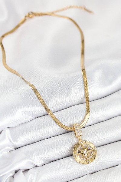316l çelik Zirkon Taşlı Pusula Model Gold Renk Kadın Kolye 316l çelik Zirkon Taşlı Pusula Model Gold Renk Kadın Kolye