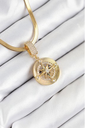 316l çelik Zirkon Taşlı Pusula Model Gold Renk Kadın Kolye 316l çelik Zirkon Taşlı Pusula Model Gold Renk Kadın Kolye