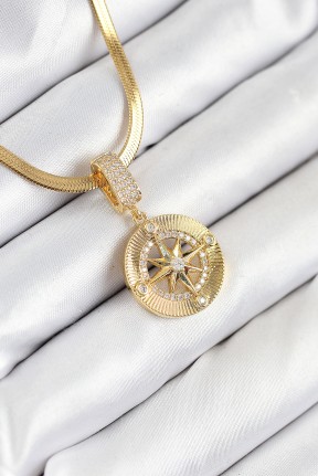 316l çelik Zirkon Taşlı Pusula Model Gold Renk Kadın Kolye 316l çelik Zirkon Taşlı Pusula Model Gold Renk Kadın Kolye