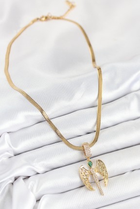 316l çelik Zirkon Taşlı Melek Model Gold Renk Kadın Kolye 316l çelik Zirkon Taşlı Melek Model Gold Renk Kadın Kolye