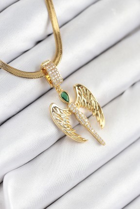 316l çelik Zirkon Taşlı Melek Model Gold Renk Kadın Kolye 316l çelik Zirkon Taşlı Melek Model Gold Renk Kadın Kolye