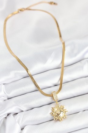 316l çelik Zirkon Taşlı Güneş Model Gold Renk Kadın Kolye 316l çelik Zirkon Taşlı Güneş Model Gold Renk Kadın Kolye