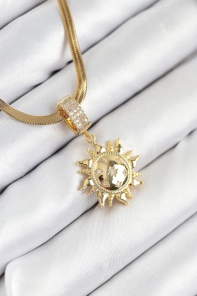 316l çelik Zirkon Taşlı Güneş Model Gold Renk Kadın Kolye 316l çelik Zirkon Taşlı Güneş Model Gold Renk Kadın Kolye
