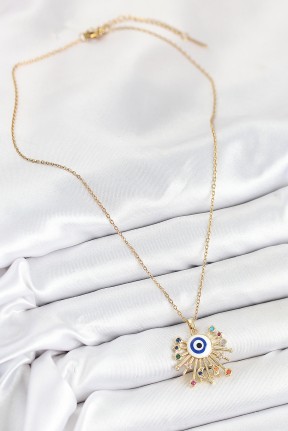 316l çelik Zirkon Taşlı Nazar Model Gold Renk Kadın Kolye 316l çelik Zirkon Taşlı Nazar Model Gold Renk Kadın Kolye
