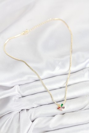Pirinç Zirkon Taşlı Su Yolu Asorti çiçek Model Gold Renk Kadın Kolye Pirinç Zirkon Taşlı Su Yolu Asorti çiçek Model Gold Renk Kadın Kolye