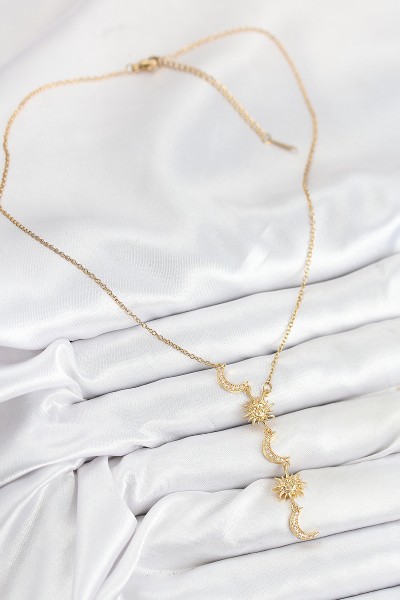 316l çelik Zirkon Taşlı Güneş Ve Ay Model Gold Renk Kadın Kolye 316l çelik Zirkon Taşlı Güneş Ve Ay Model Gold Renk Kadın Kolye