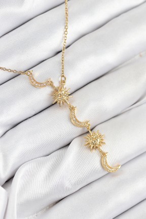 316l çelik Zirkon Taşlı Güneş Ve Ay Model Gold Renk Kadın Kolye 316l çelik Zirkon Taşlı Güneş Ve Ay Model Gold Renk Kadın Kolye