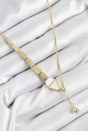 Pirinç Yılan Model Gold Renk Asansörlü Kadın Kolye