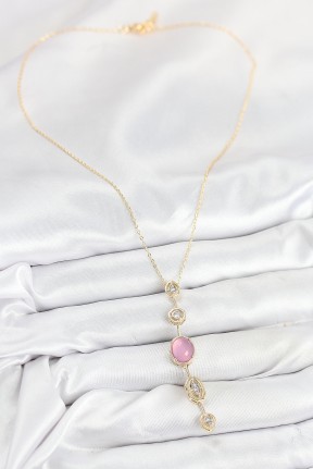 Pirinç Zincir Pembe Gold Renk Zirkon Taşlı Y Kolye Pirinç Zincir Pembe Gold Renk Zirkon Taşlı Y Kolye