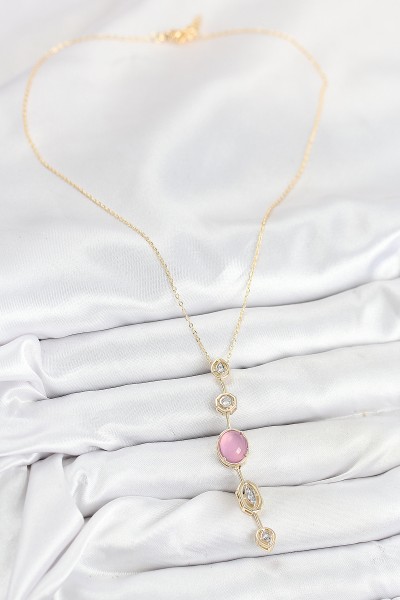 Pirinç Zincir Pembe Gold Renk Zirkon Taşlı Y Kolye Pirinç Zincir Pembe Gold Renk Zirkon Taşlı Y Kolye