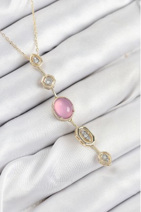 Pirinç Zincir Pembe Gold Renk Zirkon Taşlı Y Kolye Pirinç Zincir Pembe Gold Renk Zirkon Taşlı Y Kolye