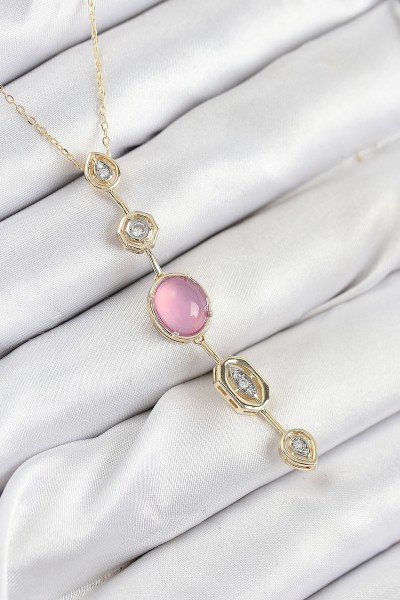 Pirinç Zincir Pembe Gold Renk Zirkon Taşlı Y Kolye Pirinç Zincir Pembe Gold Renk Zirkon Taşlı Y Kolye