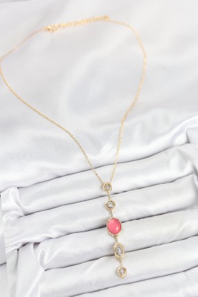 Pirinç Zincir Pembe Gold Renk Zirkon Taşlı Y Kolye Pirinç Zincir Pembe Gold Renk Zirkon Taşlı Y Kolye