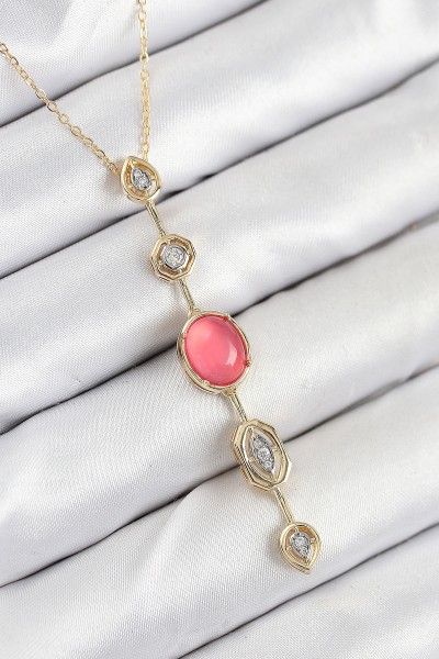 Pirinç Zincir Pembe Gold Renk Zirkon Taşlı Y Kolye Pirinç Zincir Pembe Gold Renk Zirkon Taşlı Y Kolye