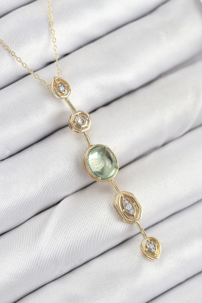 Pirinç Zincir Yeşil Gold Renk Zirkon Taşlı Y Kolye Pirinç Zincir Yeşil Gold Renk Zirkon Taşlı Y Kolye
