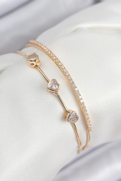 Pirinç Zirkon Taşlı Kalp Model Gold Renk Kadın Bileklik Pirinç Zirkon Taşlı Kalp Model Gold Renk Kadın Bileklik