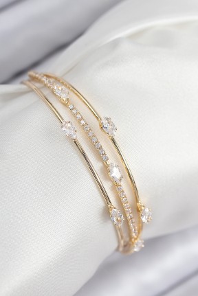 Pirinç Zirkon Taşlı Su Yolu Model Gold Renk Kadın Bileklik Pirinç Zirkon Taşlı Su Yolu Model Gold Renk Kadın Bileklik