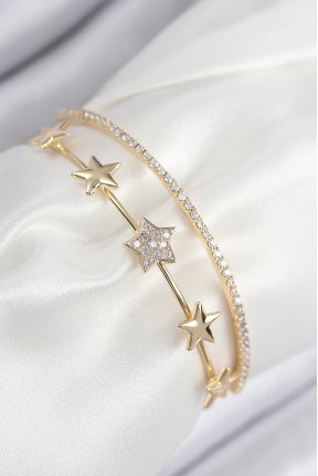 Pirinç Zirkon Taşlı Yıldız Model Gold Renk Kadın Bileklik Pirinç Zirkon Taşlı Yıldız Model Gold Renk Kadın Bileklik