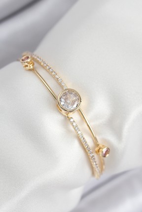 Pirinç Zirkon Taşlı Pırlanta Model Gold Renk Kadın Bileklik Pirinç Zirkon Taşlı Pırlanta Model Gold Renk Kadın Bileklik