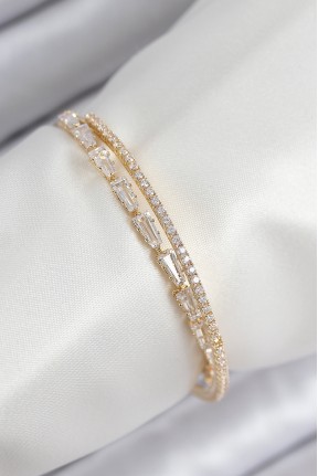 Pirinç Zirkon Taşlı Su Yolu Model Gold Renk Kadın Bileklik Pirinç Zirkon Taşlı Su Yolu Model Gold Renk Kadın Bileklik