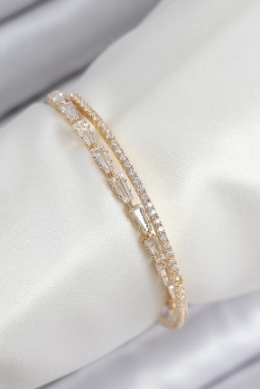 Pirinç Zirkon Taşlı Su Yolu Model Gold Renk Kadın Bileklik Pirinç Zirkon Taşlı Su Yolu Model Gold Renk Kadın Bileklik