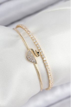 Pirinç Zirkon Taşlı Kuğu Model Gold Renk Kadın Bileklik Pirinç Zirkon Taşlı Kuğu Model Gold Renk Kadın Bileklik