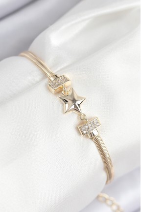 Pirinç Zirkon Taşlı Yıldız Model Gold Renk Kadın Bileklik Pirinç Zirkon Taşlı Yıldız Model Gold Renk Kadın Bileklik
