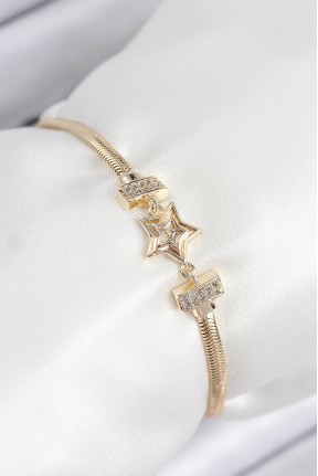 Pirinç Zirkon Taşlı Yıldız Model Gold Renk Kadın Bileklik Pirinç Zirkon Taşlı Yıldız Model Gold Renk Kadın Bileklik