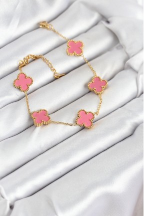 316l çelik Gold Zincir Pembe Yonca Renk Bileklik 316l çelik Gold Zincir Pembe Yonca Renk Bileklik