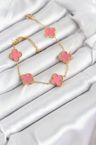316l çelik Gold Zincir Pembe Yonca Renk Bileklik 316l çelik Gold Zincir Pembe Yonca Renk Bileklik
