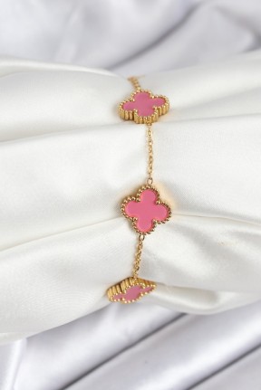316l çelik Gold Zincir Pembe Yonca Renk Bileklik 316l çelik Gold Zincir Pembe Yonca Renk Bileklik