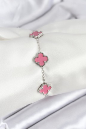 316l çelik Gümüş Zincir Pembe Renk Yonca Bileklik 316l çelik Gümüş Zincir Pembe Renk Yonca Bileklik