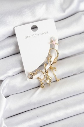Pirinç Gold Renk Set Küpe Pirinç Gold Renk Set Küpe