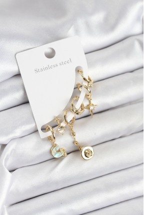 Pirinç Gold Renk Ay Model Kadın Set Küpe Pirinç Gold Renk Ay Model Kadın Set Küpe