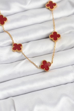 316l çelik Gold Renk Zincir Bordo Yonca Kadın Kolye 316l çelik Gold Renk Zincir Bordo Yonca Kadın Kolye
