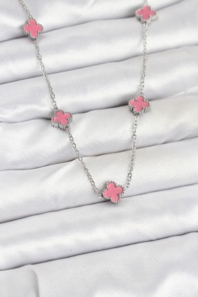 316l çelik Zincir Gümüş Renk Pembe Baby Boy Yonca Kadın Kolye 316l çelik Zincir Gümüş Renk Pembe Baby Boy Yonca Kadın Kolye